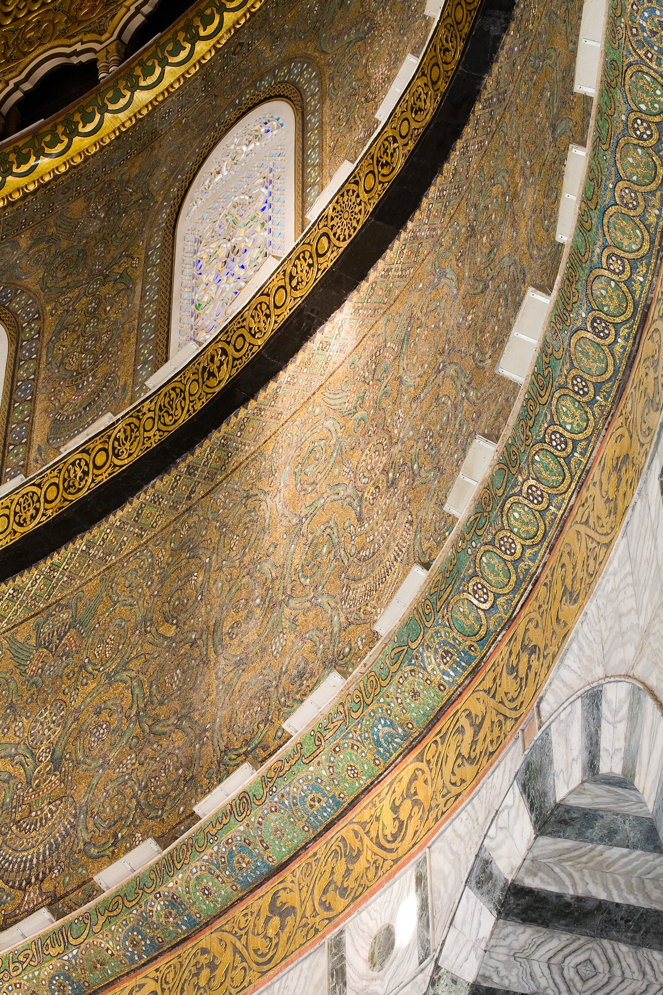 Photographs of and in the Qubbat al-Sakhra (Dome of the Rock), Masjid al-Aqsa, Haram al-Sharif, Jerusalem.